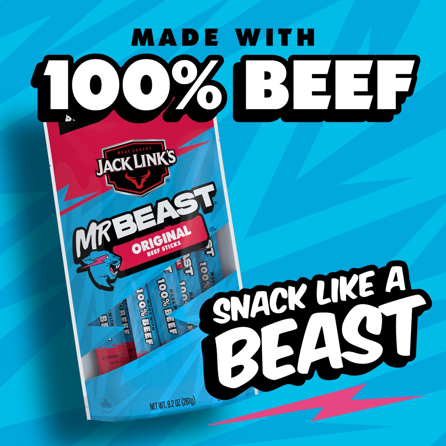 Beast Meat Label Jack Link’s x MrBeast Original Beef Sticks, 10 count of .92 oz meat ...