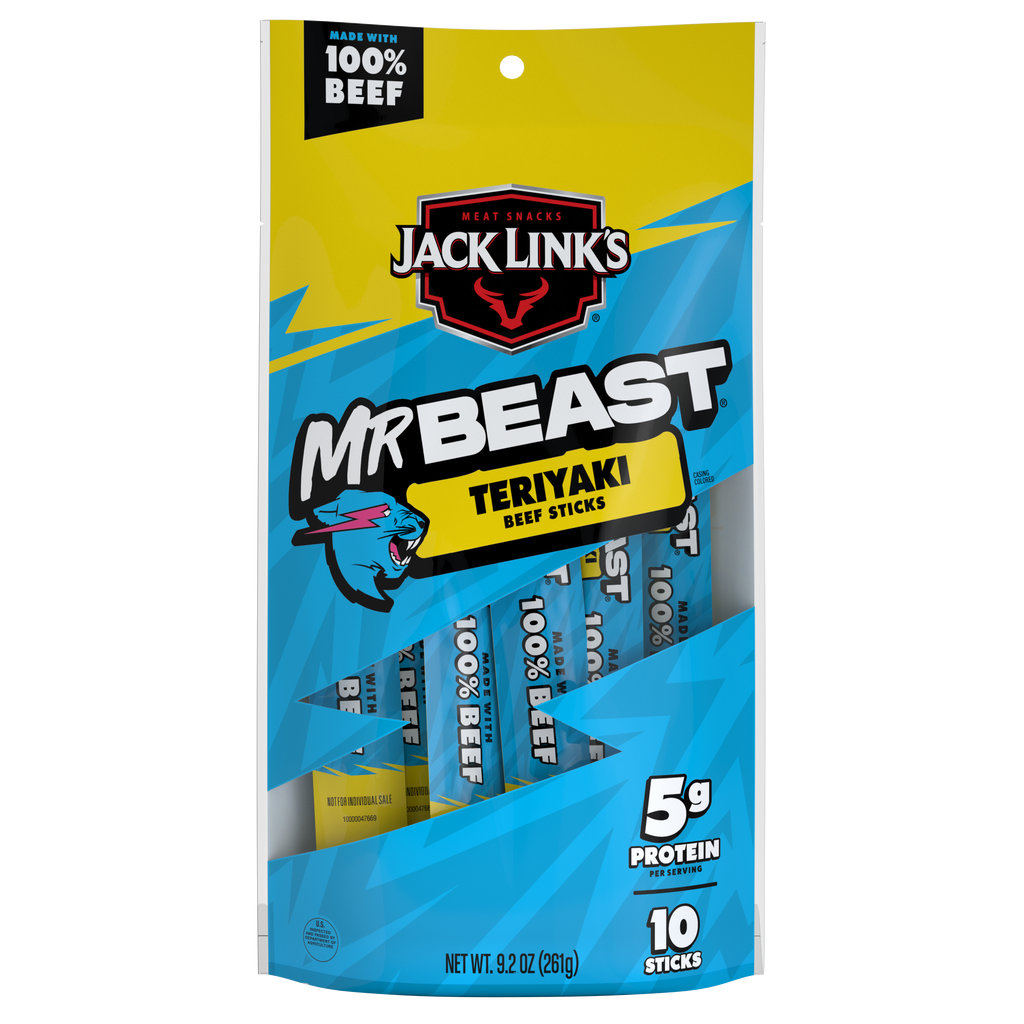 Jack Link’s x MrBeast Teriyaki Beef Sticks, 9.20 ounce, 10 count of .92 oz meat sticks